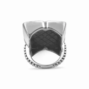 Stephen Dweck Carventurous 23*23 Clover Black Mop Carving Double Side Ring in Sterling Silver< Rings