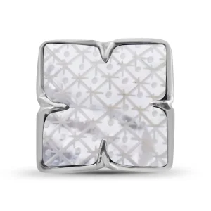 Stephen Dweck Carventurous 23*23 Clover White Mop Carving Double Side Ring in Sterling Silver< Rings