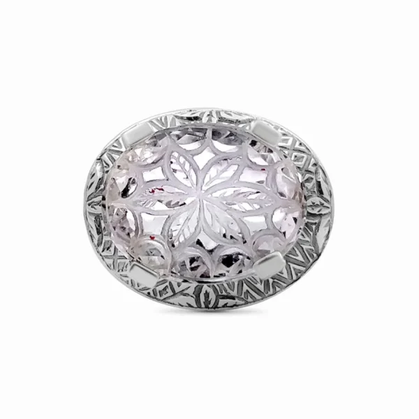 Stephen Dweck Carventurous 19 x 15 Oval Carved Rock Crystal Ring in Engraved Sterling Silver< Rings