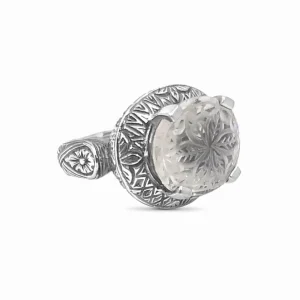 Stephen Dweck Carventurous 19 x 15 Oval Carved Rock Crystal Ring in Engraved Sterling Silver< Rings