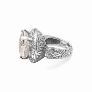 Stephen Dweck Carventurous 19 x 15 Oval Carved Rock Crystal Ring in Engraved Sterling Silver< Rings