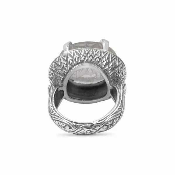 Stephen Dweck Carventurous 19 x 15 Oval Carved Rock Crystal Ring in Engraved Sterling Silver< Rings