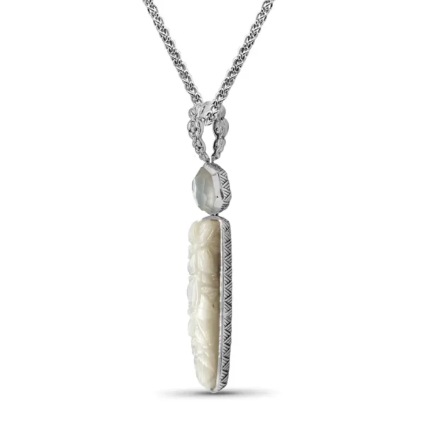 Stephen Dweck Carventurous 53.70ct Hand Carved Mother of Pearl and Faceted Natural Quartz Pendant in Sterling Silver< Necklace