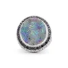 Stephen Dweck Carventurous Hand Carved Natural Quartz and Abalone Ring in Sterling Silver with 0.90ct Black Diamonds< Rings