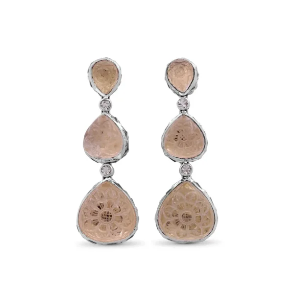 Stephen Dweck Carventurous Hand Carved Natural Quartz and Morganite Earrings in Sterling Silver< Earrings