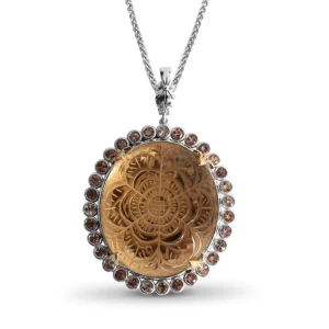 Stephen Dweck Carventurous Hand Carved Natural Quartz Gold Lining and Morganite Pendant in Sterling Silver with 18K Gold Flowers< Necklace