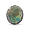 Stephen Dweck Carventurous Hand Carved Natural Quartz and Abalone Ring with 0.55ct Champagne Diamonds in Sterling Silver< Rings