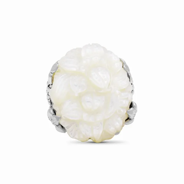 Stephen Dweck Carventurous Hand Carved Mother of Pearl in Sculpted Sterling Silver Double Shank Ring< Rings