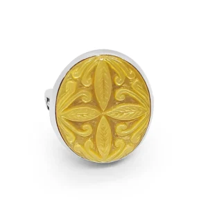 Stephen Dweck Carventurous Hand Carved Yellow Mother of Pearl Ring in Sterling Silver< Rings