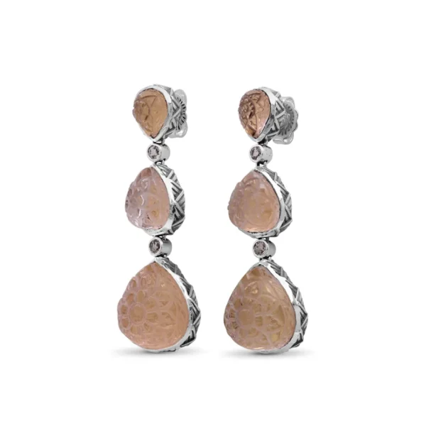 Stephen Dweck Carventurous Hand Carved Natural Quartz and Morganite Earrings in Sterling Silver< Earrings