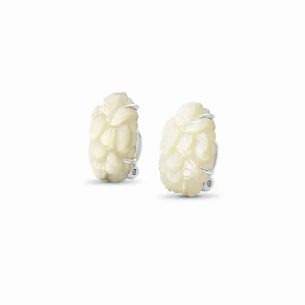 Stephen Dweck Carventurous Hand Carved Mother of Pearl Earrings in Sculpted Sterling Silver< Earrings