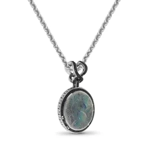 Stephen Dweck Carventurous Hand Carved Natural Quartz Abalone and Black Diamond 1.09ct Pendant in Sterling Silver< Necklace