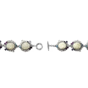 Stephen Dweck Carventurous Hand Carved Mother of Pearl Lavender Moon Quartz Amethyst Iolite Blue and White Topaz Bracelet in Sterling Silver< Bracelets