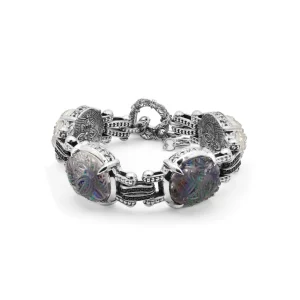 Stephen Dweck Carventurous Hand Carved Natural Quartz Abalone and Black Diamond Bracelet in Sterling Silver< Bracelets