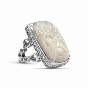 Stephen Dweck Carventurous Hand Carved Mother of Pearl Rainbow Moonstone and Natural Quartz Ring in Sterling Silver< Rings