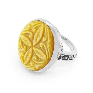 Stephen Dweck Carventurous Hand Carved Yellow Mother of Pearl Ring in Sterling Silver< Rings