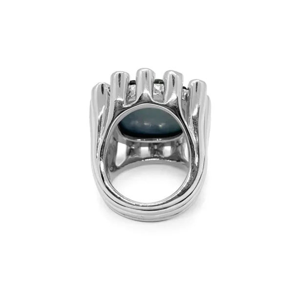 Stephen Dweck Carventurous Hand Carved Tahitian Mother of Pearl and London Blue Topaz Ring in Sterling Silver< Rings