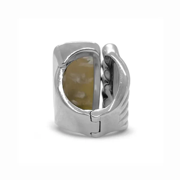 Stephen Dweck Carventurous Hand Carved Mother of Pearl and Faceted Moonstone Open and Close Ring in Sterling Silver< Rings