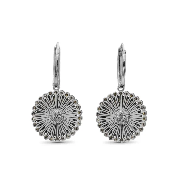 Stephen Dweck Carventurous Hand Carved Multi-Hued Mother of Pearl Earrings in Sterling Silver with Champagne Diamonds and 18K Gold Flowers< Earrings