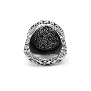 Stephen Dweck Carventurous Hand Carved Natural Quartz Abalone and Black Diamond 0.50ct Ring in Sterling Silver< Rings