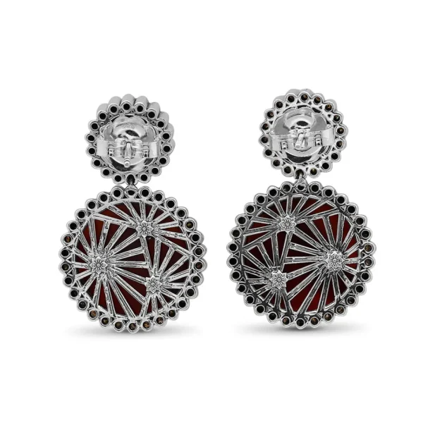 Stephen Dweck Carventurous Hand Carved and Faceted Carnelian and Champagne Diamond 1.15ct Earrings in Sterling Silver with 18K Gold Flowers< Earrings