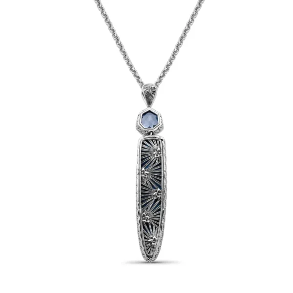 Stephen Dweck Carventurous Hand Carved Turquoise and Faceted Galactical Blue Topaz Pendant in Sterling Silver< Necklace