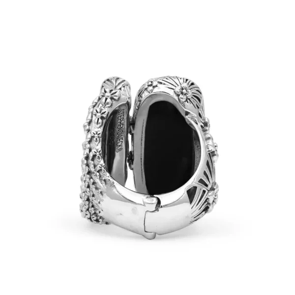 Stephen Dweck Carventurous Hand Carved Natural Quartz Mother of Pearl Agate and Iolite Open and Close Ring in Sterling Silver< Rings