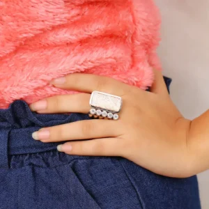 Stephen Dweck Carventurous Hand Carved Mother of Pearl and Faceted Moonstone Open and Close Ring in Sterling Silver< Rings