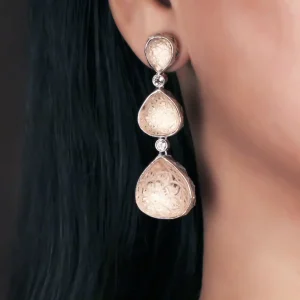 Stephen Dweck Carventurous Hand Carved Natural Quartz and Morganite Earrings in Sterling Silver< Earrings