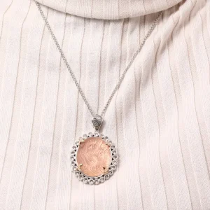 Stephen Dweck Carventurous Hand Carved Natural Quartz Gold Lining and Morganite Pendant in Sterling Silver with 18K Gold Flowers< Necklace