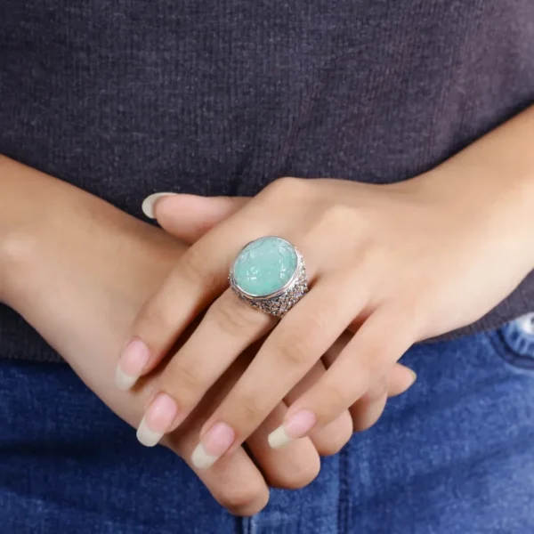 Stephen Dweck Carventurous Hand Carved Natural Quartz and Mother of Pearl Ring in Sterling Silver< Rings