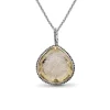 Stephen Dweck Carventurous Internally Carved Natural Quartz Gold Lining with Champagne Diamonds Necklace in Sterling Silver with 18K Gold Flowers< Necklace