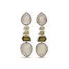 Stephen Dweck Carventurous Internally Carved Natural Quartz Gold Lining and Citrine Earring in Sterling Silver with Champagne Diamonds and 18K Gold Flowers< Earrings