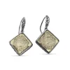 Stephen Dweck Carventurous internally Carved Natural Quartz Gold Lining Square Pyramid Earrings in Sterling Silver< Earrings