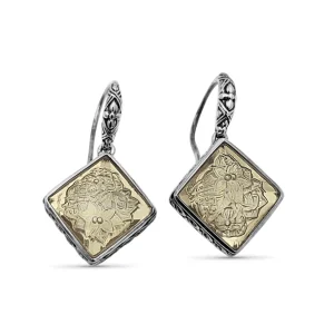 Stephen Dweck Carventurous internally Carved Natural Quartz Gold Lining Square Pyramid Earrings in Sterling Silver< Earrings