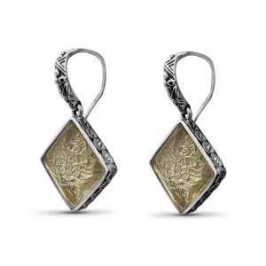 Stephen Dweck Carventurous internally Carved Natural Quartz Gold Lining Square Pyramid Earrings in Sterling Silver< Earrings