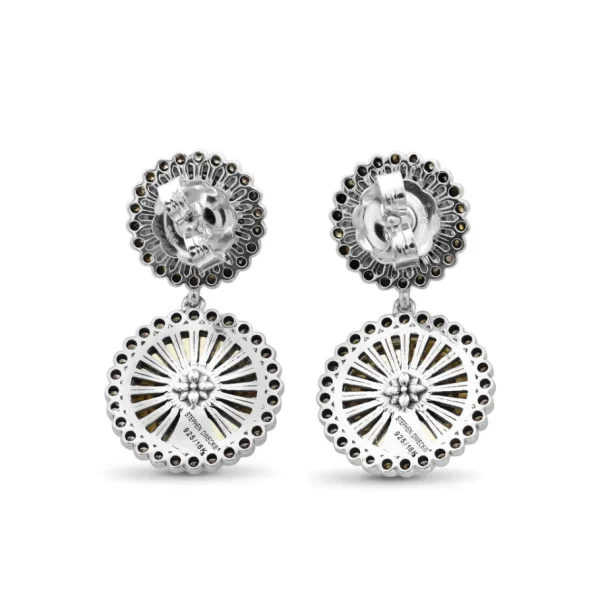 Stephen Dweck Carventurous Internally Carved Natural Quartz Gold Lining with Champagne Diamonds Earrings in Sterling Silver with 18K Gold Flowers< Earrings