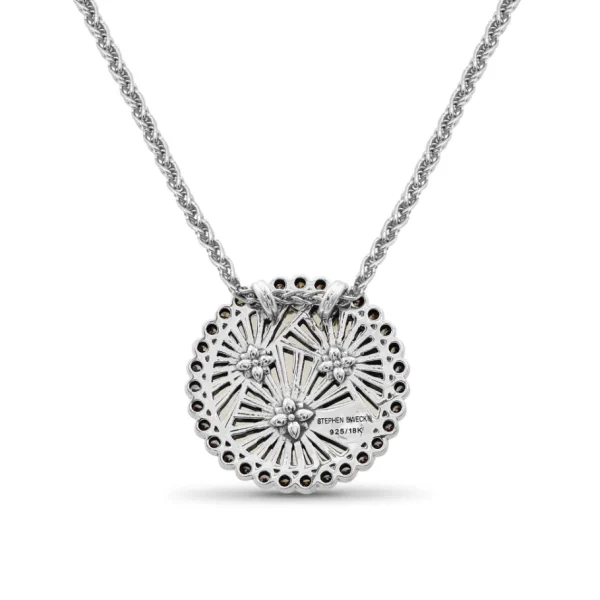 Stephen Dweck Carventurous Internally Carved Natural Quartz Gold Lining Pendant in Sterling Silver with Champagne Diamonds and 18K Gold Flowers< Necklace