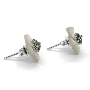 Stephen Dweck Colorbloom Hand Carved Mother of Pearl Flower Small and Peridot Earrings in Sterling Silver< Earrings