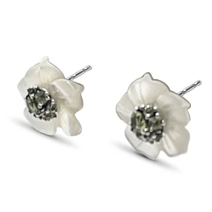 Stephen Dweck Colorbloom Hand Carved Mother of Pearl Flower Small and Peridot Earrings in Sterling Silver< Earrings