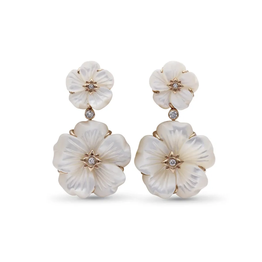 Stephen Dweck Colorbloom 14mm, 22mm White Mother of Pearl and White Diamond 0.18ct Earring in 18K Gold< Earrings