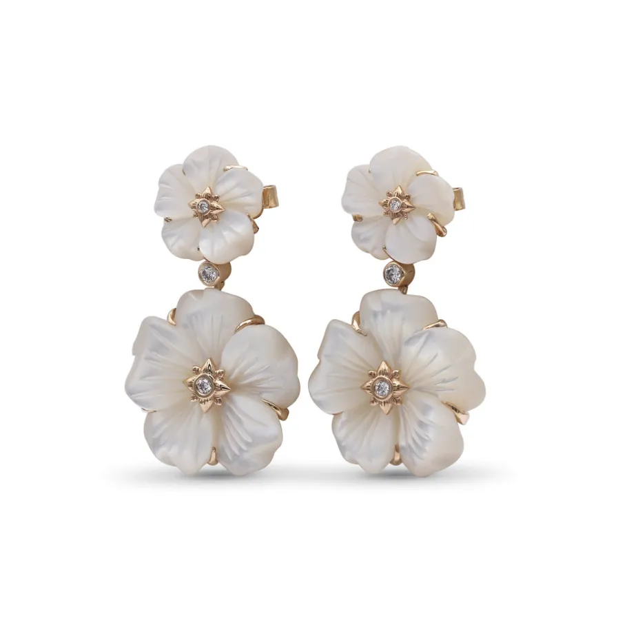 Stephen Dweck Colorbloom 14mm, 22mm White Mother of Pearl and White Diamond 0.18ct Earring in 18K Gold< Earrings