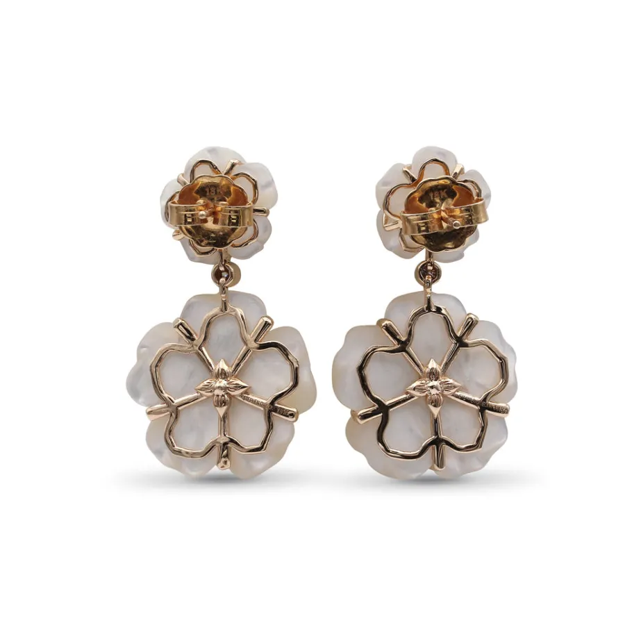 Stephen Dweck Colorbloom 14mm, 22mm White Mother of Pearl and White Diamond 0.18ct Earring in 18K Gold< Earrings