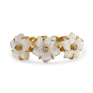 Stephen Dweck Colorbloom 8mm White Mother of Pearl Flower and White Diamond Ring in 18K Gold< Rings