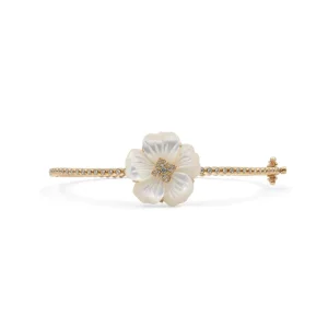 Stephen Dweck Colorbloom 22mm White Mother of Pearl Flower and White Diamond 0.45ct Bangle in 18K Gold< Bracelets