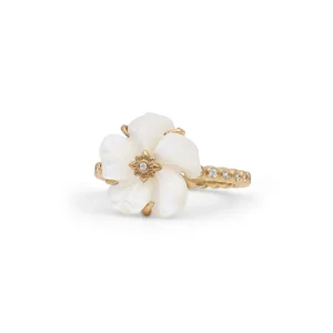 Stephen Dweck Colorbloom 14mm White Mother of Pearl Flower and White Diamond 0.20ct Ring in 18K Gold< Rings