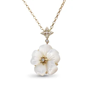 Stephen Dweck Colorbloom 22mm White Mother of Pearl and White Diamond 0.18ct Pendant in 18K Gold< Necklace