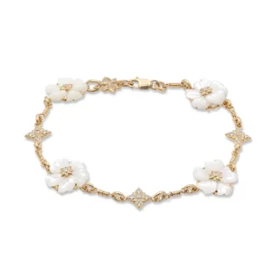 Stephen Dweck Colorbloom 14mm White Mother of Pearl Flower and White Diamond 0.35ct Bracelet in 18K Gold< Bracelets