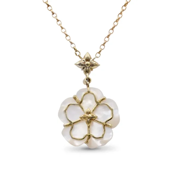 Stephen Dweck Colorbloom 22mm White Mother of Pearl and White Diamond 0.18ct Pendant in 18K Gold< Necklace