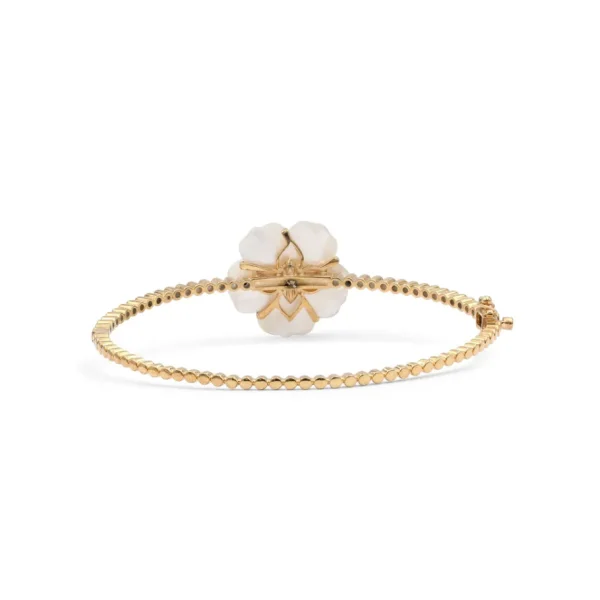 Stephen Dweck Colorbloom 22mm White Mother of Pearl Flower and White Diamond 0.45ct Bangle in 18K Gold< Bracelets